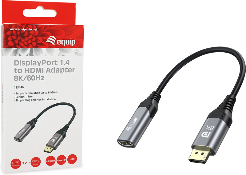 Equip 133446 video kabel adapter 0 1 7 orig - Equip 133446 DisplayPort→HDMI 2.1 0,15 m Verloopstuk