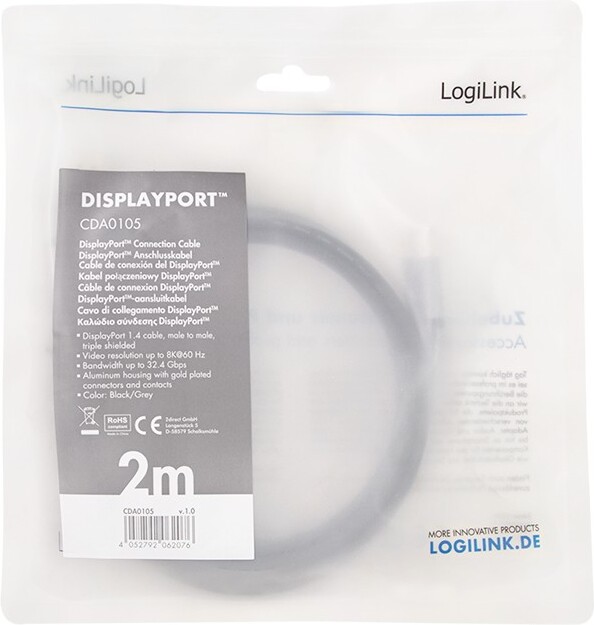 Logilink cda0105 kabel 2 m zwart grijs 3 orig - Logilink CDA0105 DisplayPort→DisplayPort 2 m DisplayPort-kabel