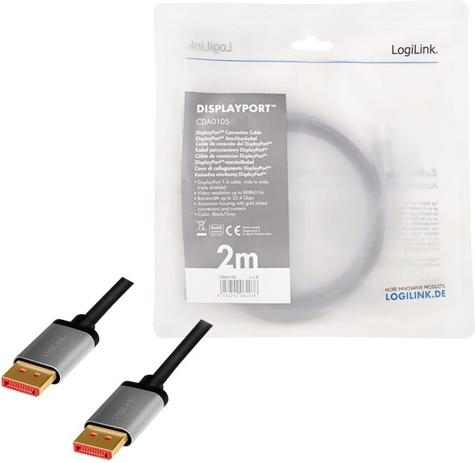 Logilink cda0105 kabel 2 m zwart grijs 4 orig - Logilink CDA0105 DisplayPort→DisplayPort 2 m DisplayPort-kabel