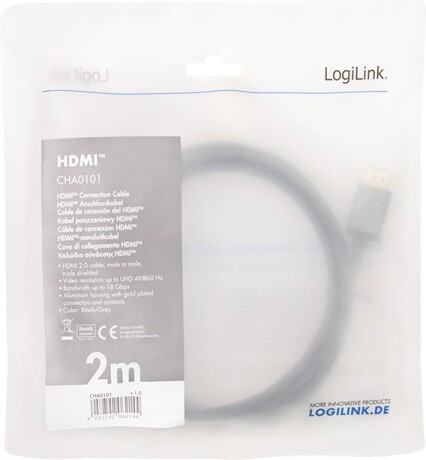 Logilink cha0101 kabel 2 m type a 3 orig - Logilink CHA0101 HDMI→HDMI 2.0 2 m HDMI-kabel