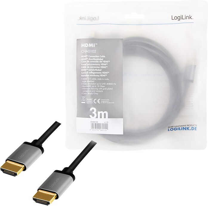 Logilink cha0102 kabel 3 m type a 4 orig - Logilink CHA0102 HDMI→HDMI 2.0 3 m HDMI-kabel