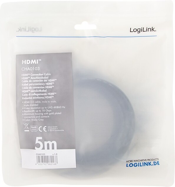 Logilink cha0103 kabel 5 m type a 3 orig - Logilink CHA0103 HDMI→HDMI 2.0 5 m HDMI-kabel