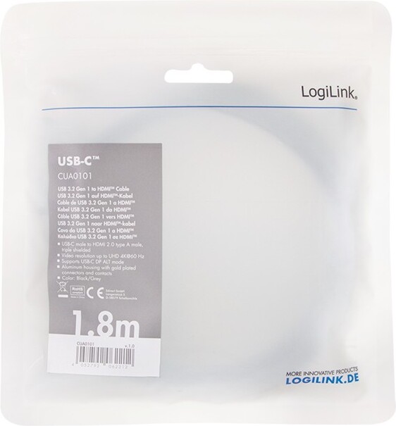 Logilink cua0101 tussenstuk voor kabels 3 orig - Logilink CUA0101 USB-C→HDMI 2.0 1,8 m USB-C-kabel