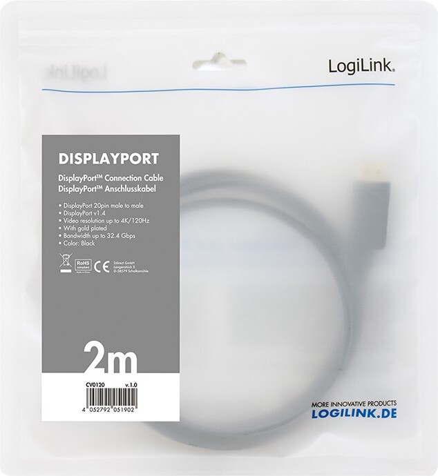 Logilink cv0120 kabel 2 m zwart 5 orig - Logilink CV0120 DisplayPort→DisplayPort 2 m DisplayPort-kabel