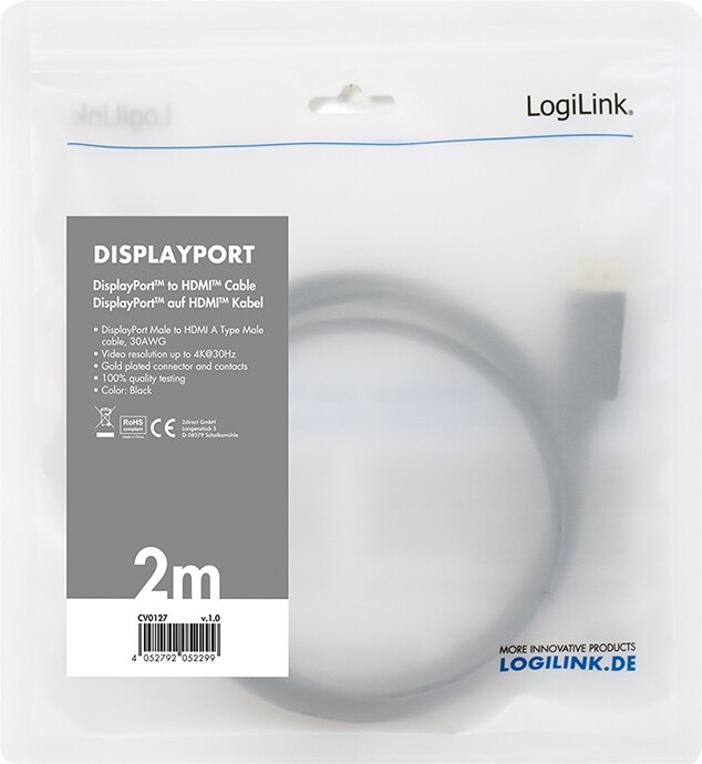 Logilink cv0127 kabel 2 m zwart 4 orig - Logilink CV0127 DisplayPort→HDMI 1.4 2 m DisplayPort-kabel