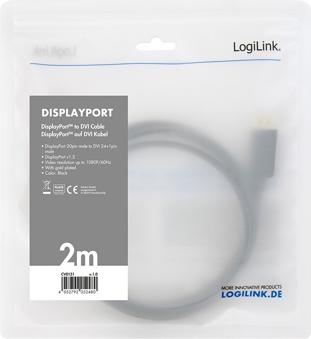 Logilink cv0131 kabeladapter verloopstu 3 orig - Logilink CV0131 DisplayPort→DVI-D 2 m DisplayPort-kabel