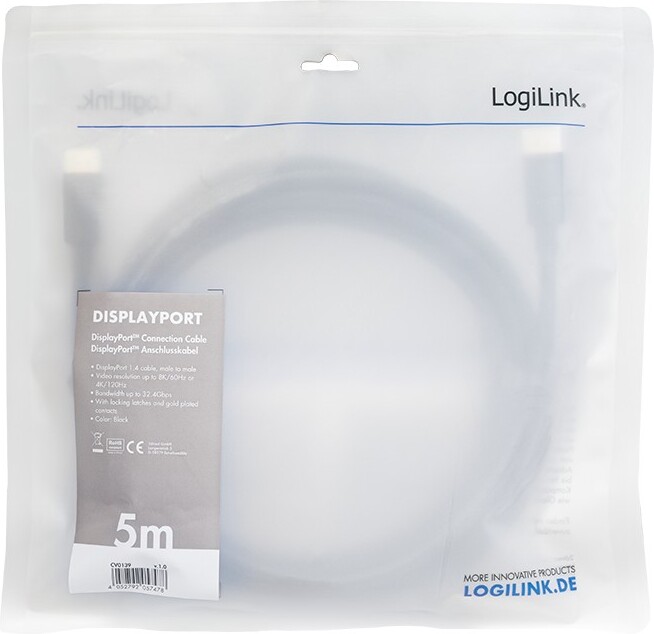 Logilink cv0139 kabel 5 m zwart 4 orig - Logilink CV0139 DisplayPort→DisplayPort 5 m DisplayPort-kabel