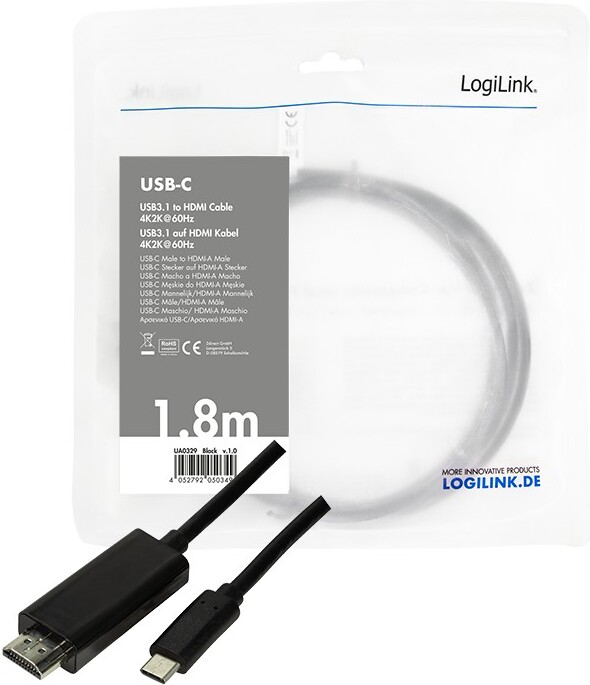 Logilink ua0329 kabeladapter verloopstu 4 orig - Logilink UA0329 USB-C→HDMI 2.0 1,8 m USB-C-kabel