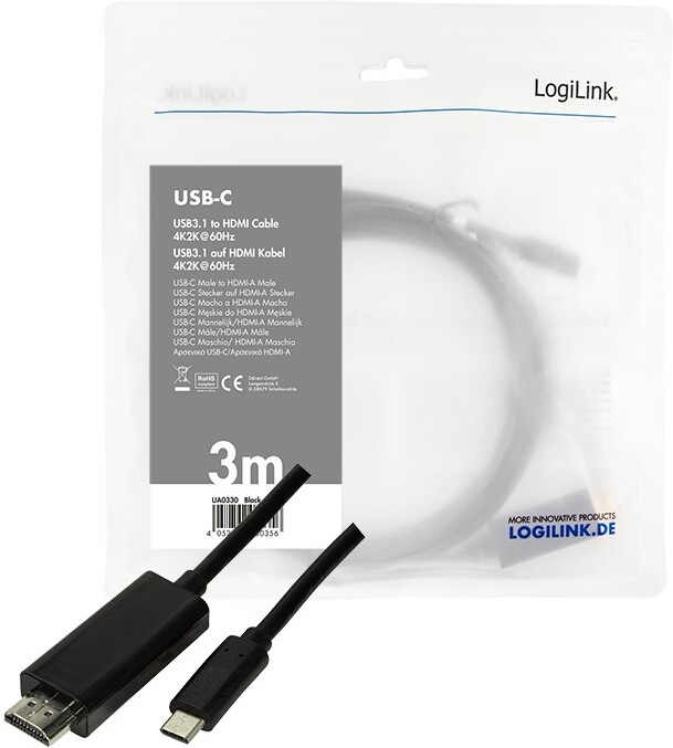 Logilink ua0330 usb type c naar kabel 4 orig - Logilink UA0330 USB-C→HDMI 3 m USB-C-kabel