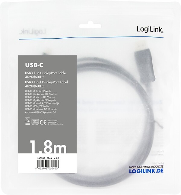 Logilink ua0335 video kabel adapter 1 8 2 orig - Logilink UA0335 USB-C→DisplayPort Verloopstuk