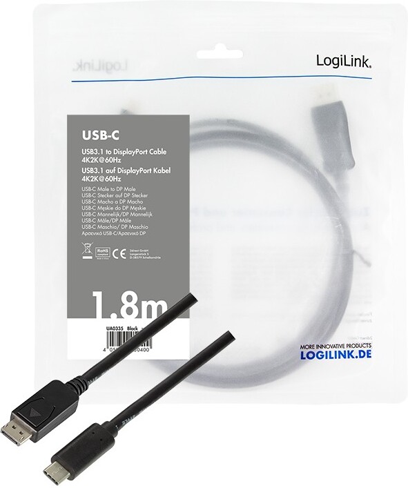 Logilink ua0335 video kabel adapter 1 8 3 orig - Logilink UA0335 USB-C→DisplayPort Verloopstuk