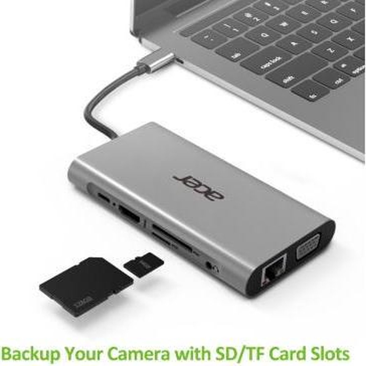Acer 10 in 1 laptop dock poortrepli 2 orig - Acer 10-In-1 Laptop Dock USB-C Poortreplicator (zilver)
