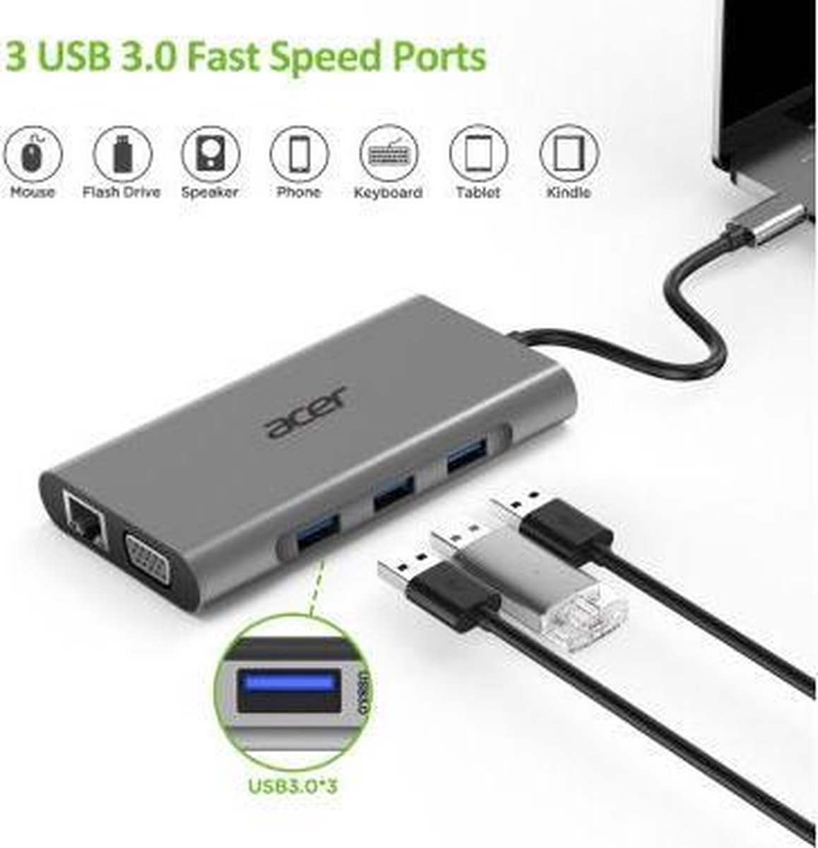 Acer 10 in 1 laptop dock poortrepli 3 orig - Acer 10-In-1 Laptop Dock USB-C Poortreplicator (zilver)