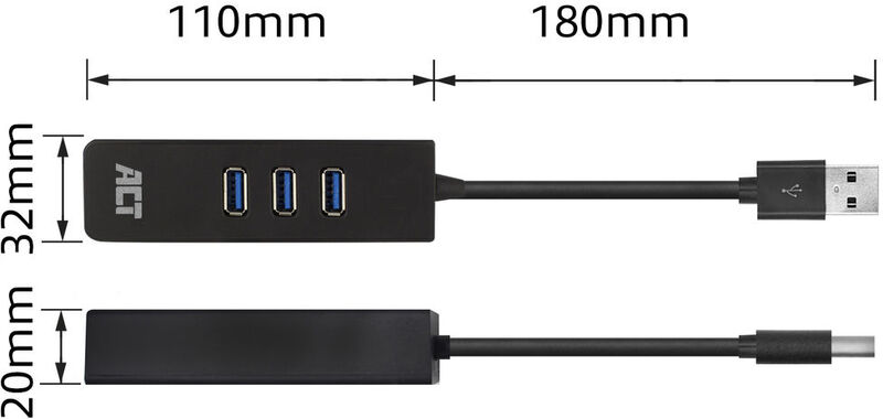 Act connectivity ac6310 usb hub 3 2 met 2 orig - ACT Connectivity AC6310 3.0 3 USB-A USB-hub (zwart)
