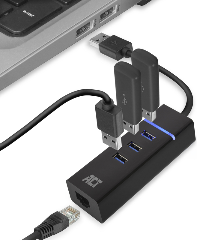 Act connectivity ac6310 usb hub 3 2 met 3 orig - ACT Connectivity AC6310 3.0 3 USB-A USB-hub (zwart)