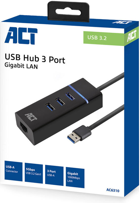Act connectivity ac6310 usb hub 3 2 met 4 orig - ACT Connectivity AC6310 3.0 3 USB-A USB-hub (zwart)
