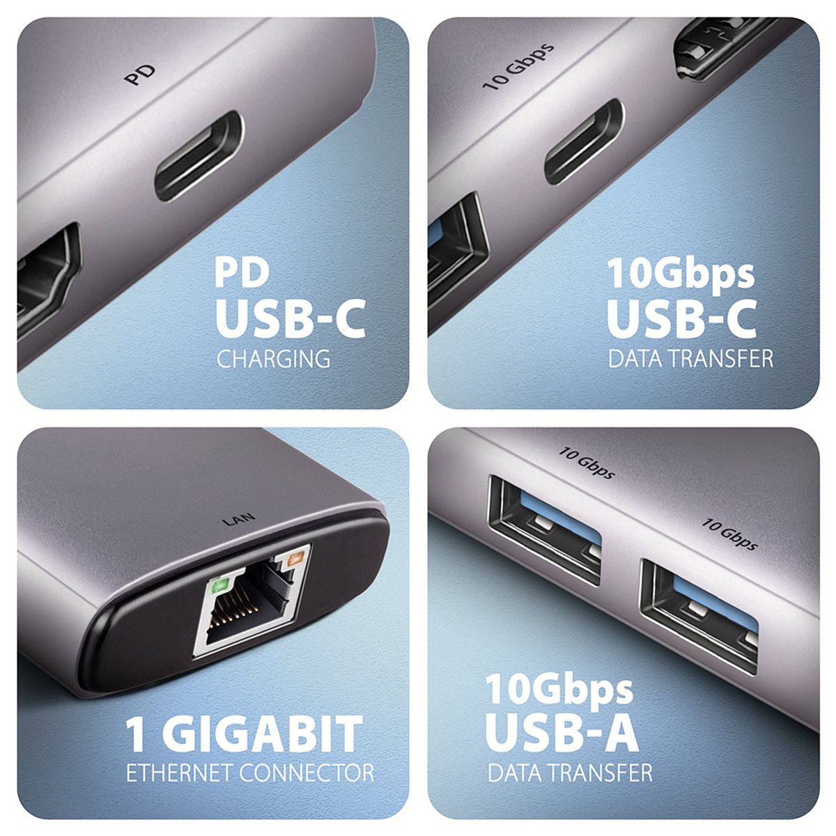 Axagon hmc 6g2l laptop dock poortrepl 4 orig - Axagon Hmc-6G2L Laptop Dock USB-C Poortreplicator (zilver)