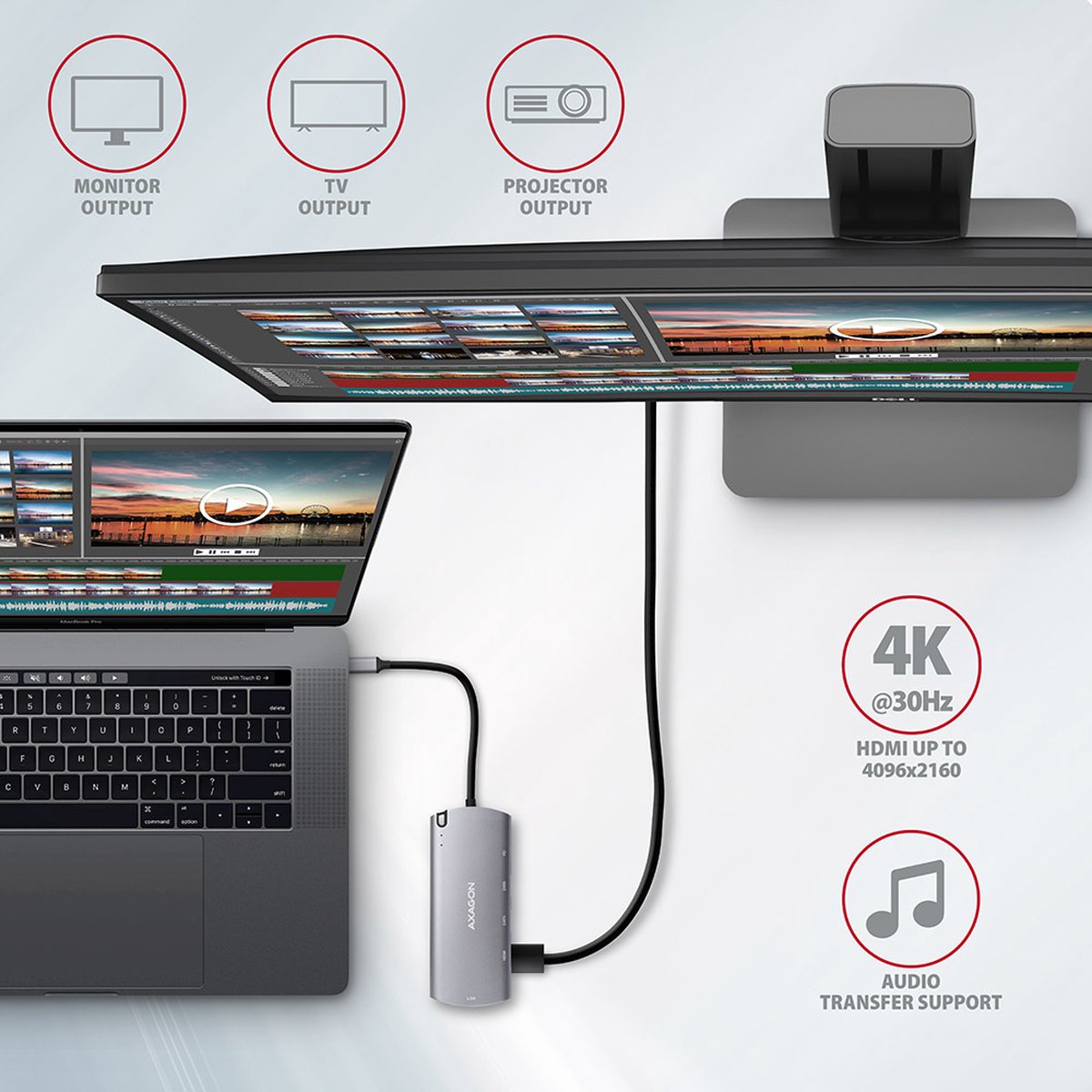 Axagon hmc 6m2 laptop dock poortrepli 9 orig - Axagon Hmc-6M2 Laptop Dock USB-C Dockingstation (grijs)