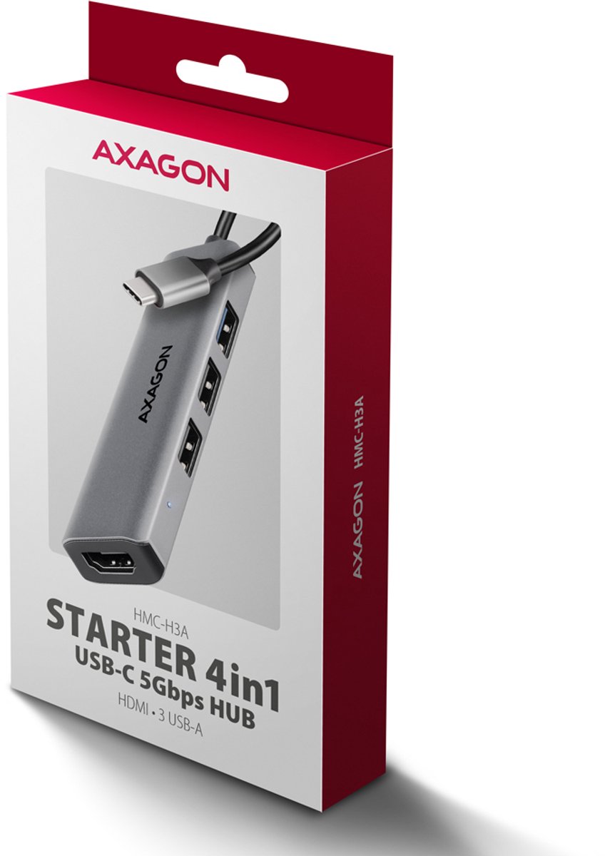 Axagon hmc h3a laptop dock poortrepli 2 orig - Axagon Hmc-H3A Laptop Dock USB-C USB-hub (zilver)