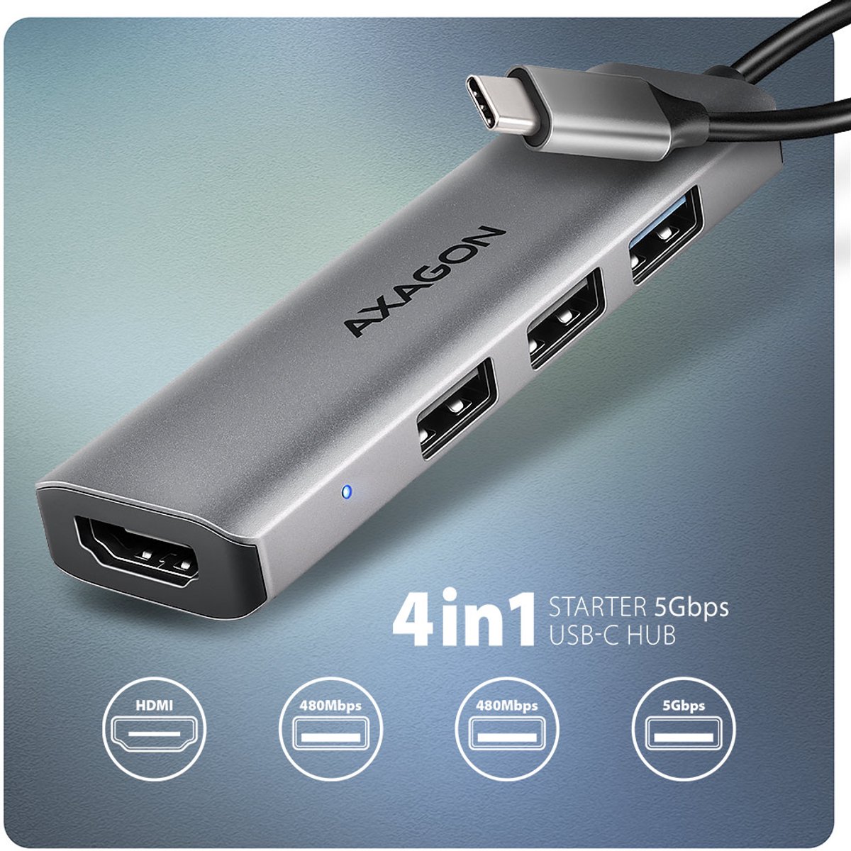 Axagon hmc h3a laptop dock poortrepli 6 orig - Axagon Hmc-H3A Laptop Dock USB-C USB-hub (zilver)