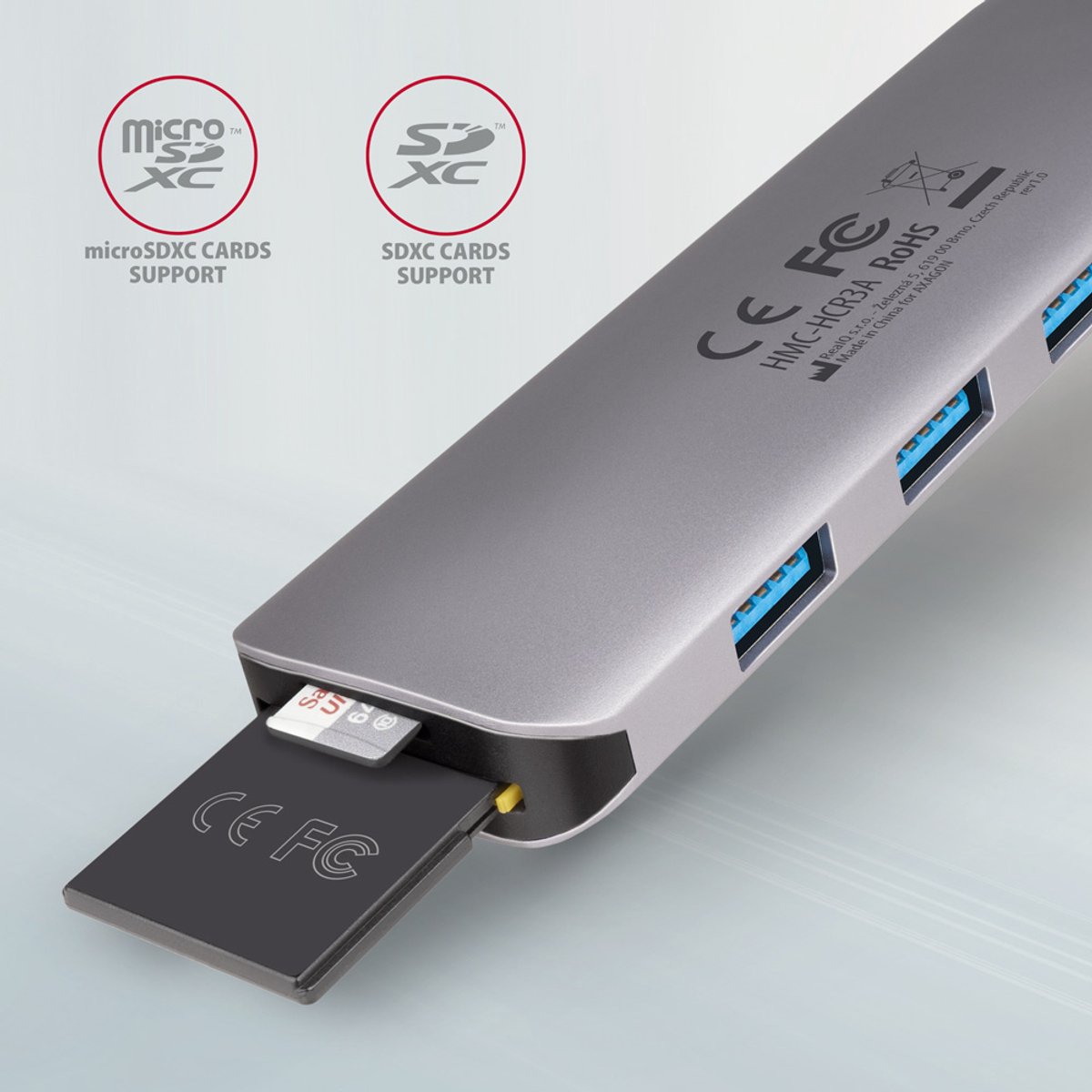 Axagon hmc hcr3a usb hub usb a 4 orig - AXAGON Hmc-Hcr3A USB-C USB-hub (grijs)
