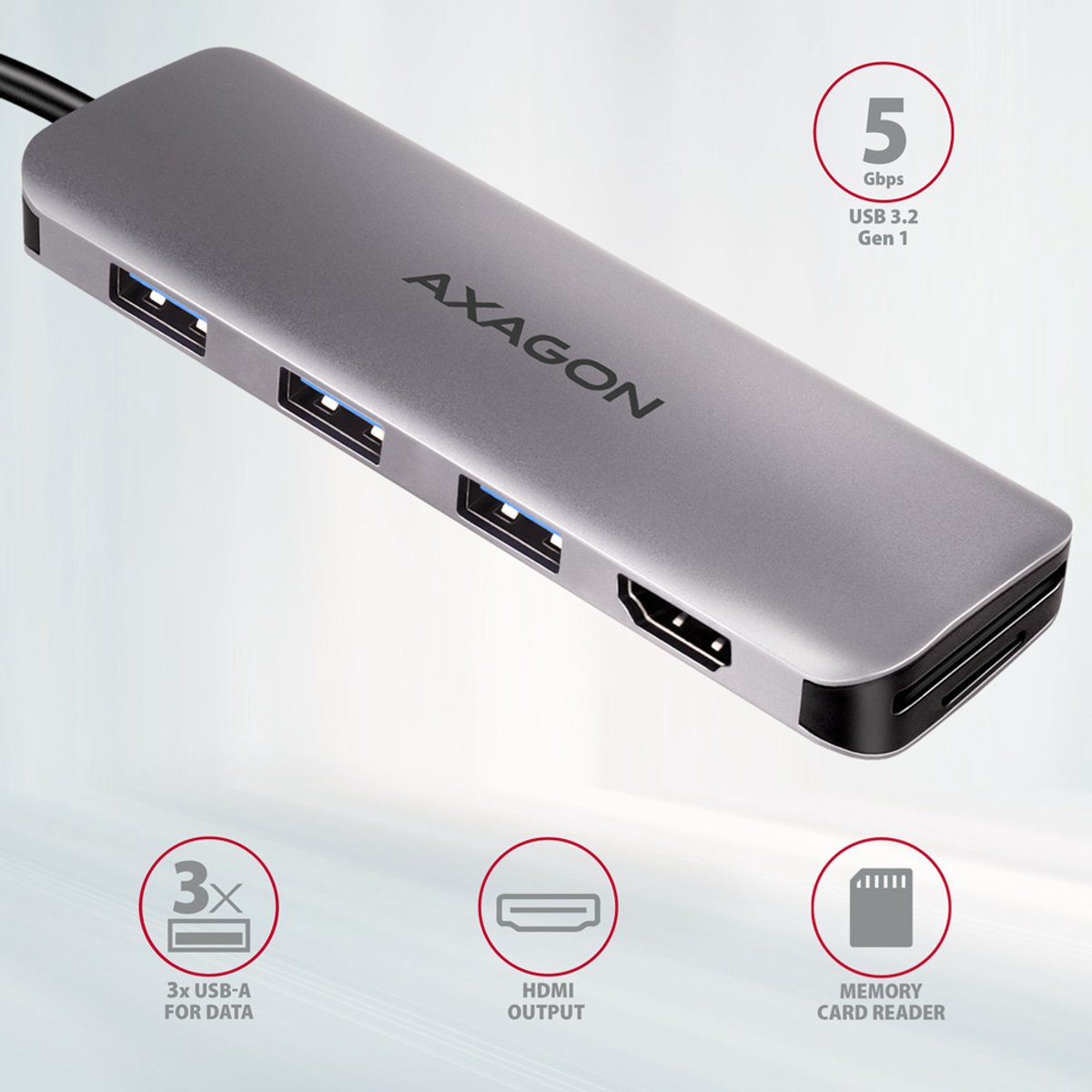 Axagon hmc hcr3a usb hub usb a 7 orig - AXAGON Hmc-Hcr3A USB-C USB-hub (grijs)