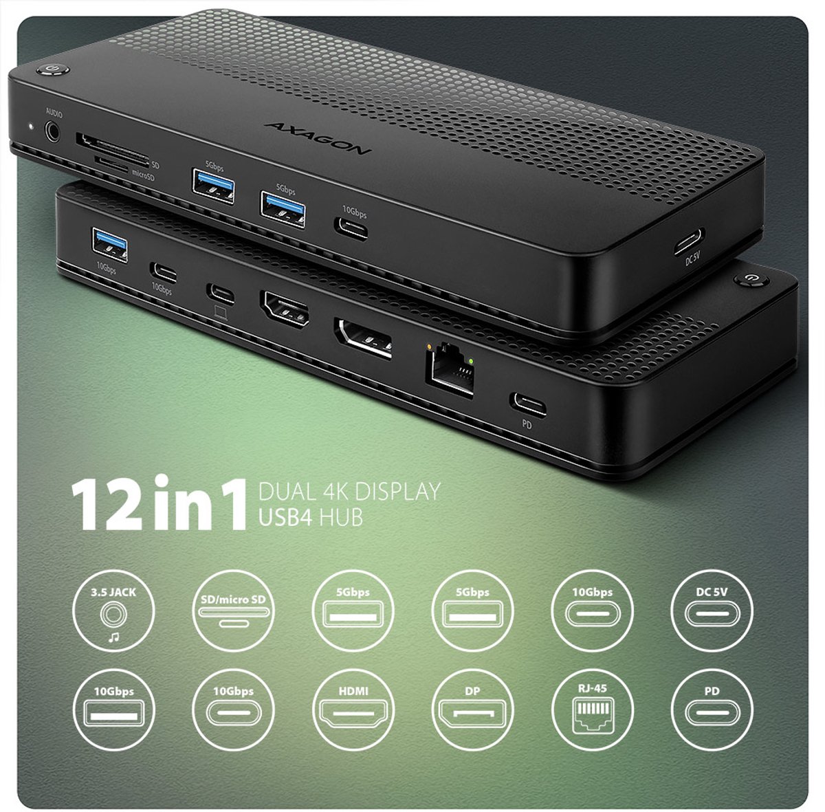 Axagon hmc u4 laptop dock poortreplic 4 orig - Axagon Hmc-U4 Laptop Dock USB4 Dockingstation (zwart)