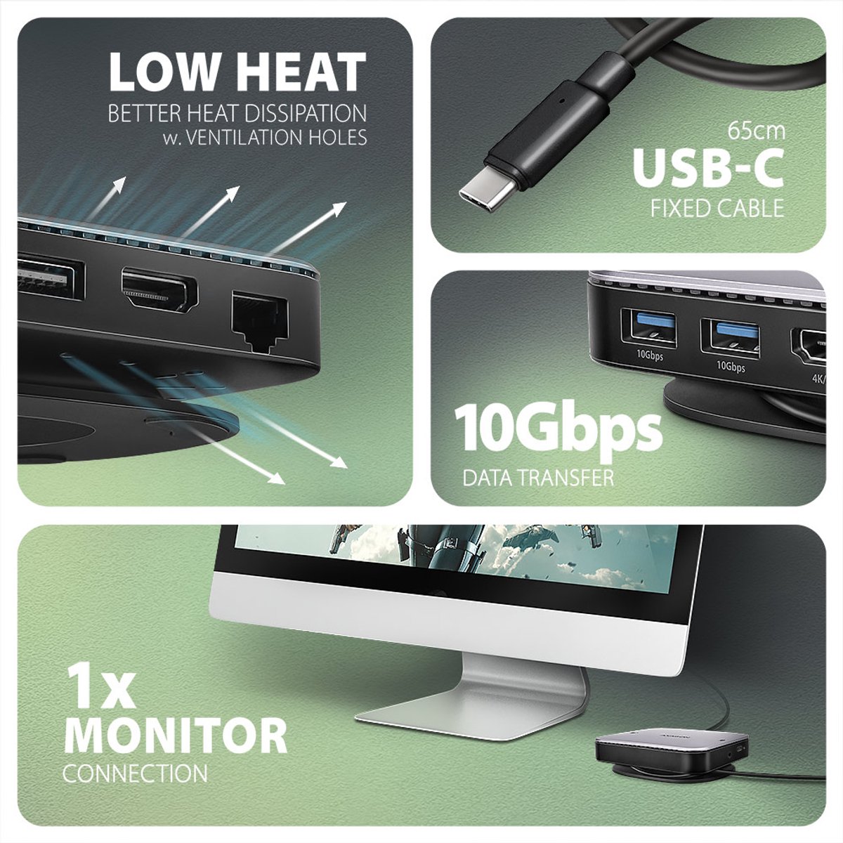 Axagon hmc ufo usb c hub m 5 orig - Axagon Hmc-Ufo Hub M.2 Sata/Nvme 1 Gbit/S USB-C Dockingstation (zwart)