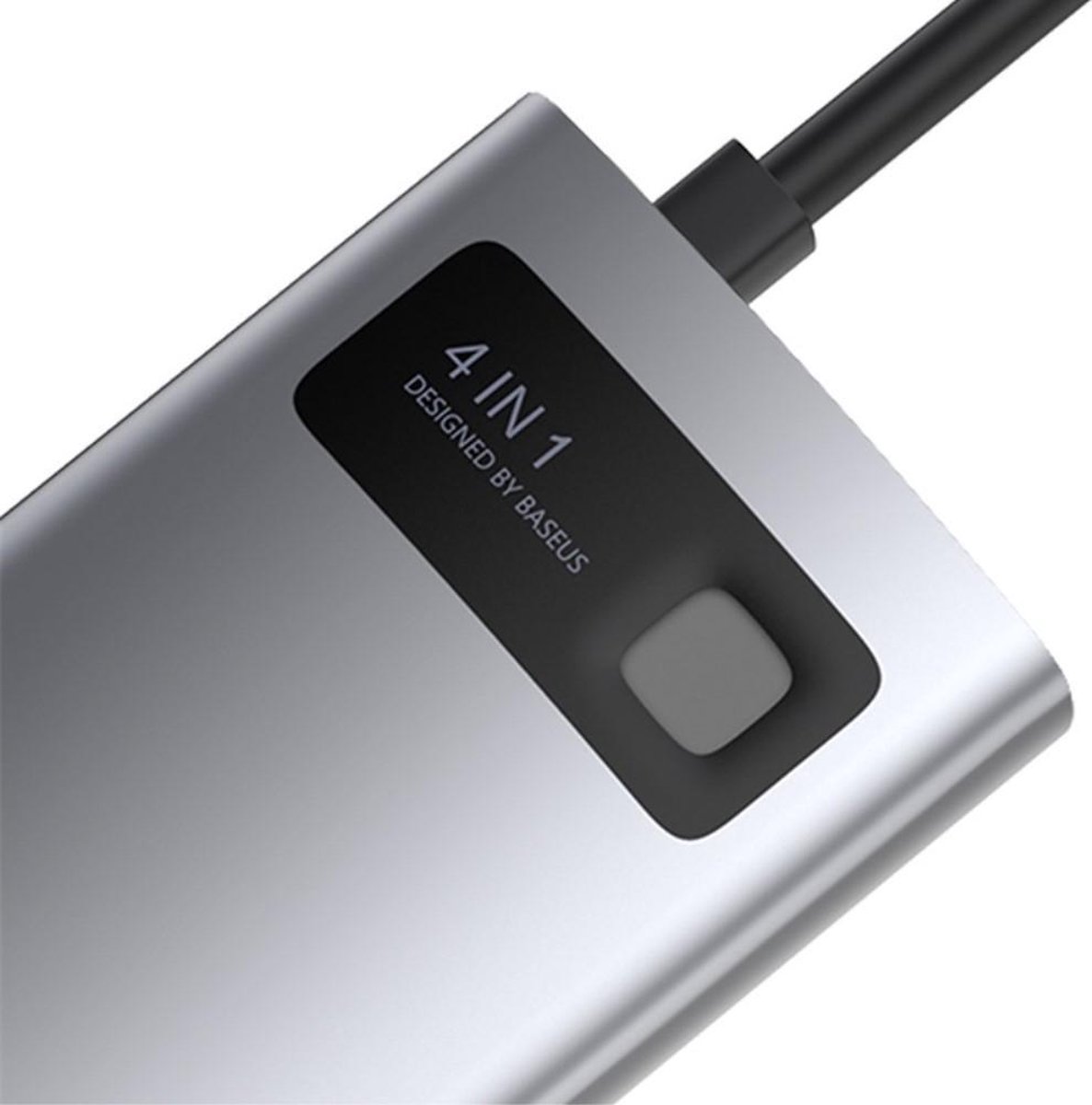 Baseus 4 in 1 usb c hub 10 orig - Baseus 4 In 1 Hub 2 USB-A HDMI USB-C Dockingstation (grijs)