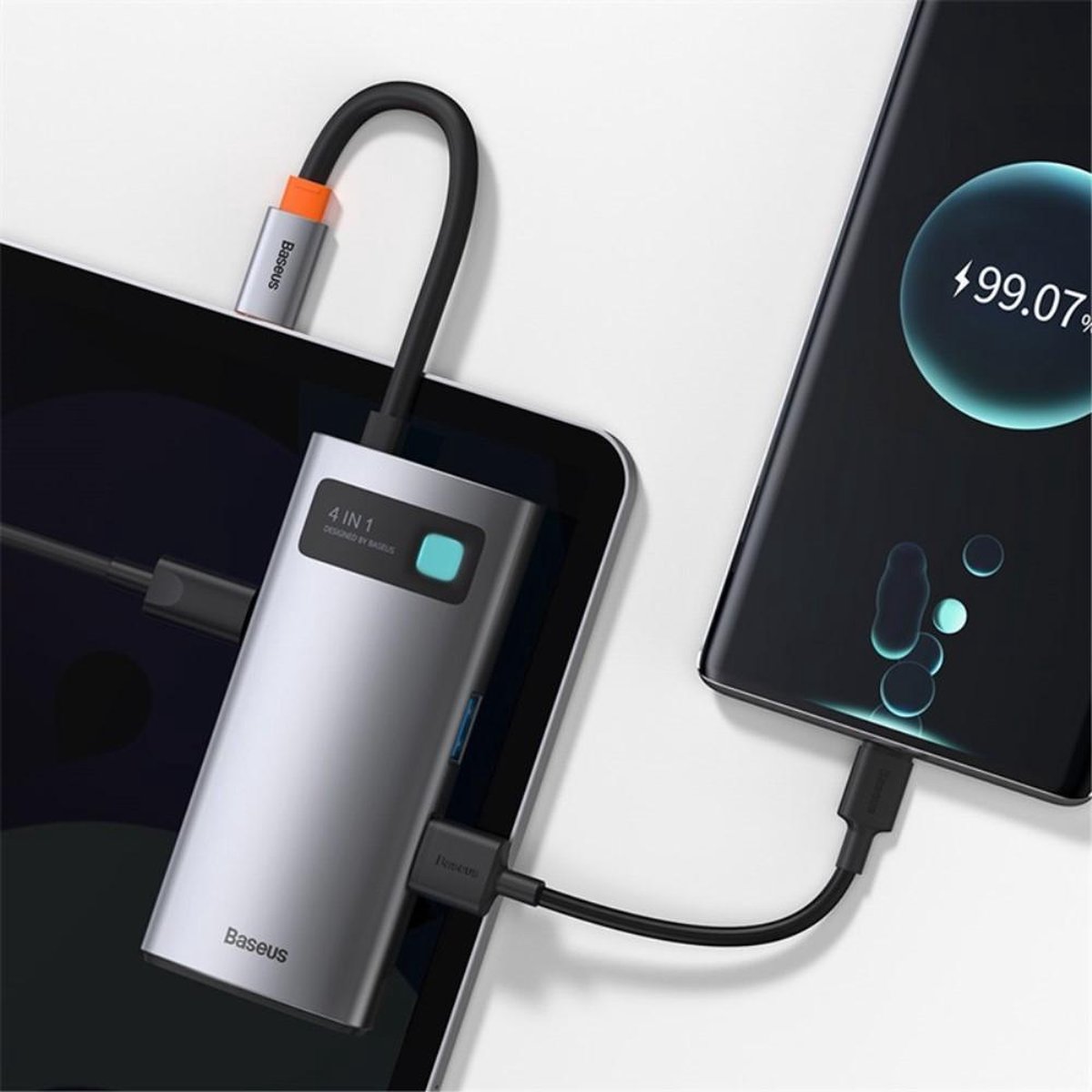 Baseus 4 in 1 usb c hub 4 orig - Baseus 4 In 1 Hub 2 USB-A HDMI USB-C Dockingstation (grijs)