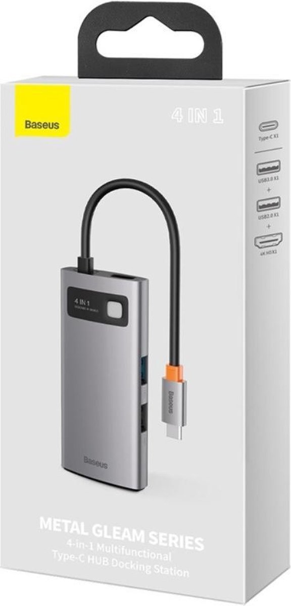 Baseus 4 in 1 usb c hub 6 orig - Baseus 4 In 1 Hub 2 USB-A HDMI USB-C Dockingstation (grijs)