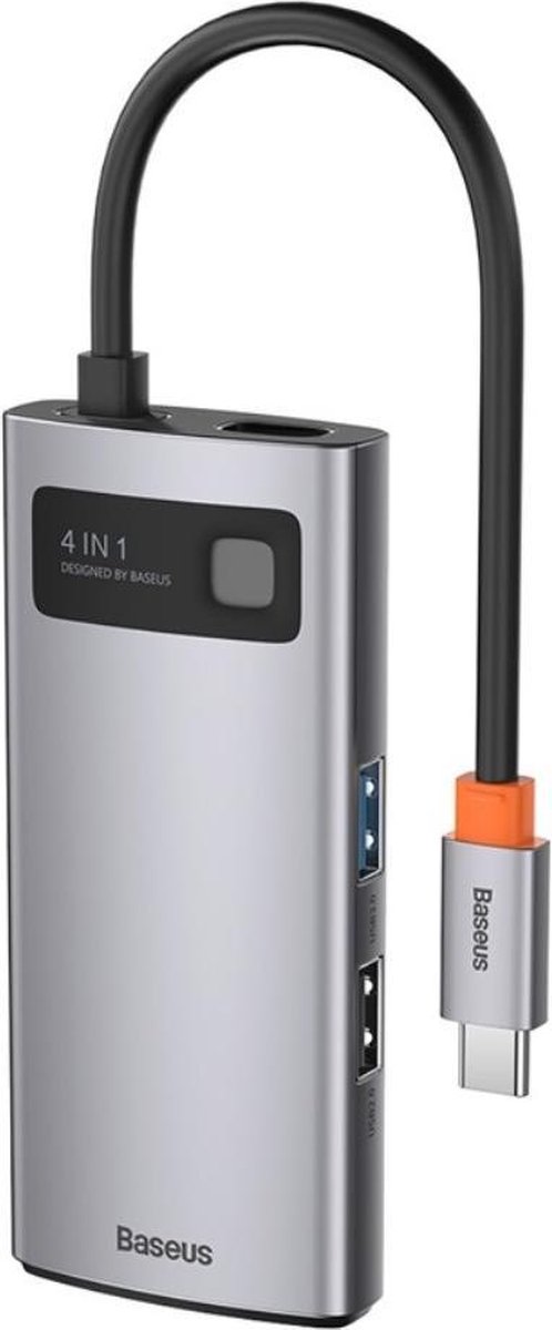 Baseus 4 in 1 usb c hub 9 orig - Baseus 4 In 1 Hub 2 USB-A HDMI USB-C Dockingstation (grijs)