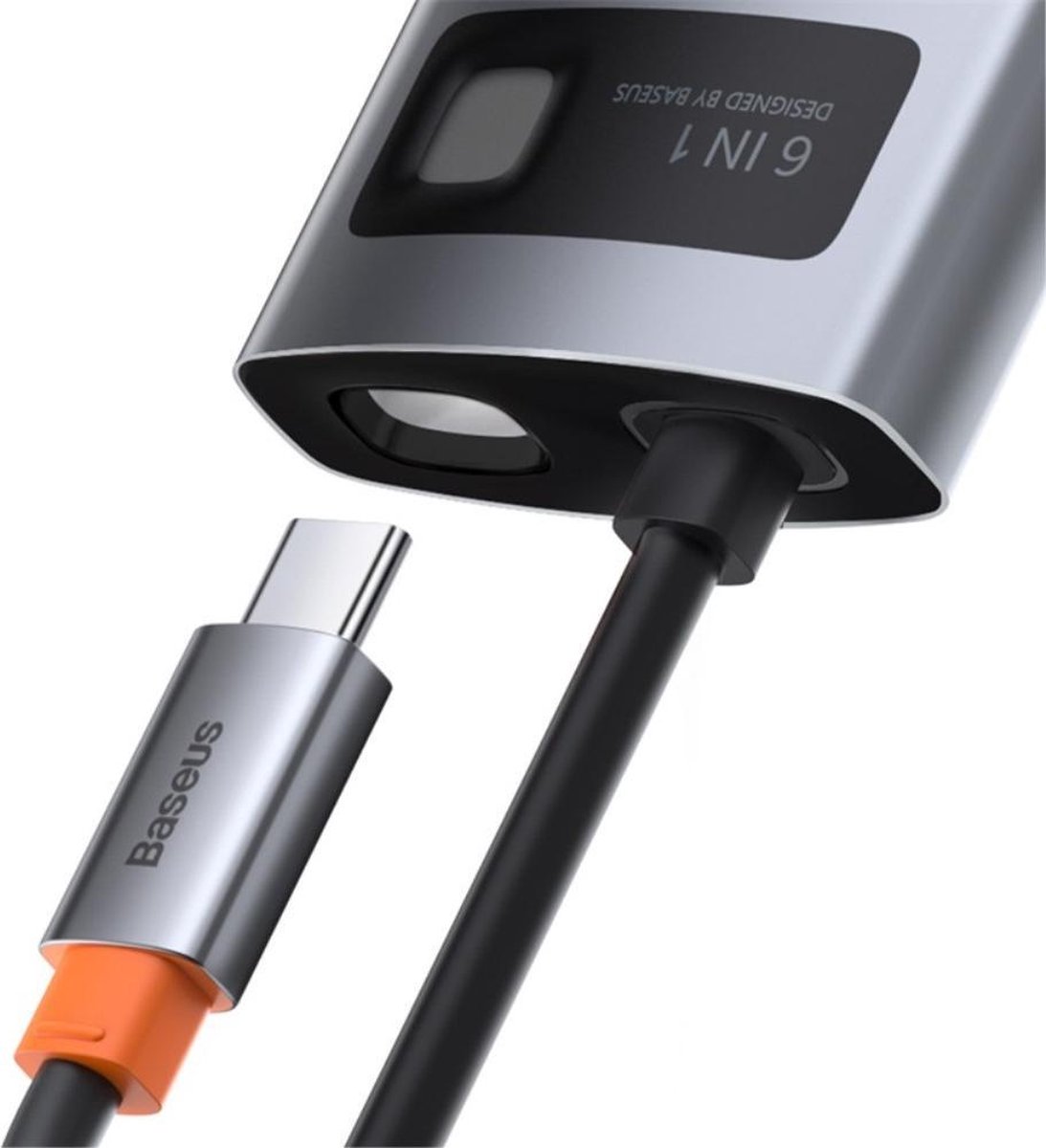 Baseus 6 in 1 multifunctionele usb gr 2 orig - BASEUS 6 In 1 Multifunctionele Hub USB-C Dockingstation (grijs)