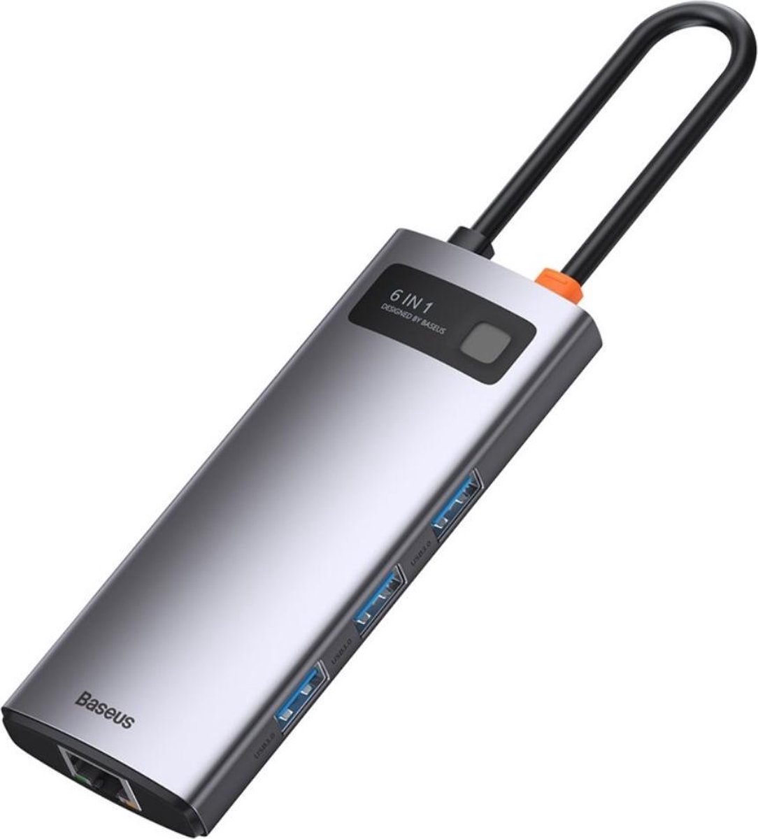 Baseus 6 in 1 multifunctionele usb gr 9 orig - BASEUS 6 In 1 Multifunctionele Hub USB-C Dockingstation (grijs)