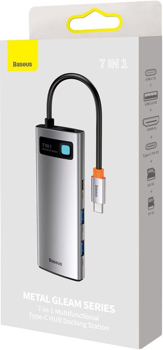 Baseus 7 in 1 hub station grey 4 orig - Baseus 7-In-1 Hub Station USB-C USB-hub (grijs)