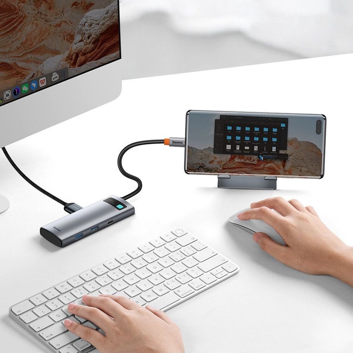 Baseus 7 in 1 hub station grey 5 orig - Baseus 7-In-1 Hub Station USB-C USB-hub (grijs)