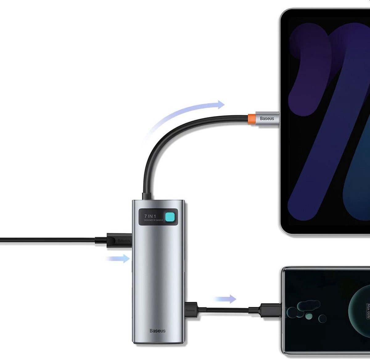 Baseus 7 in 1 hub station grey 6 orig - Baseus 7-In-1 Hub Station USB-C USB-hub (grijs)