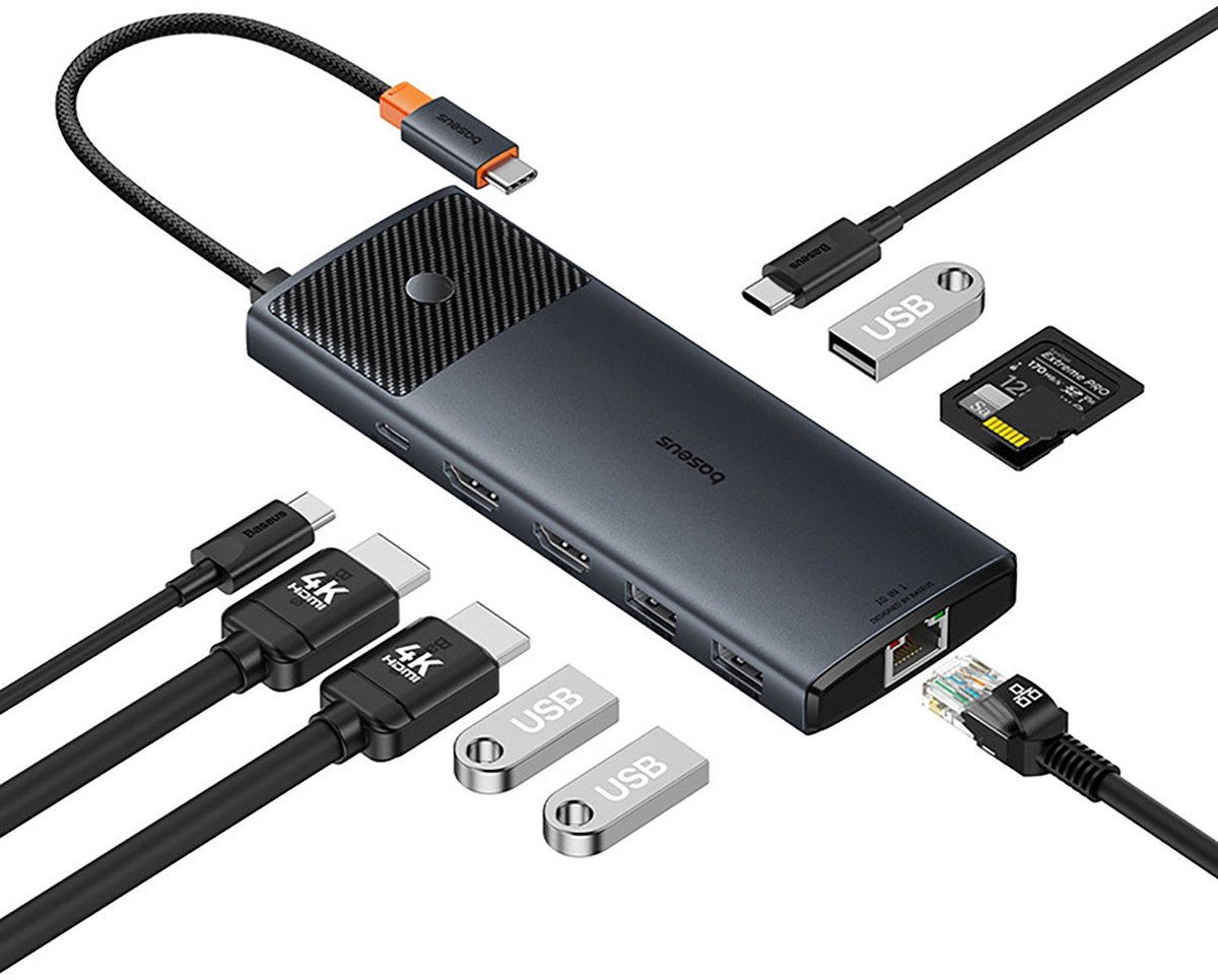 Baseus hub usb c metal gleam ii 4 orig - Baseus Hub Metal Gleam II 10-In-1 Voor Laptops En USB-C Dockingstation
