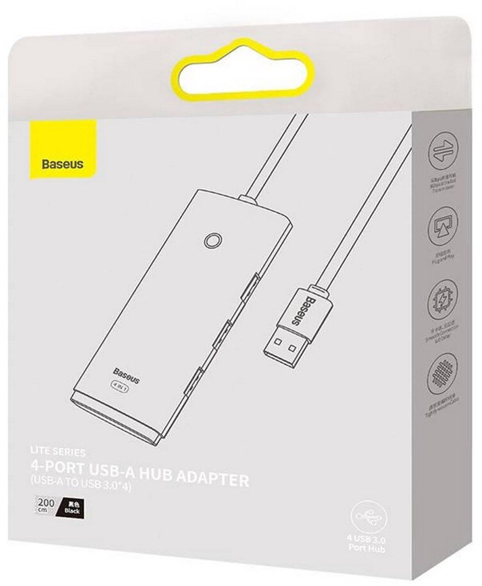 Baseus lite series hub 4 poorts usb 2 orig - Baseus Lite Series Hub 4-Poorts Naar 4Xusb-A USB-A USB-hub (zwart)