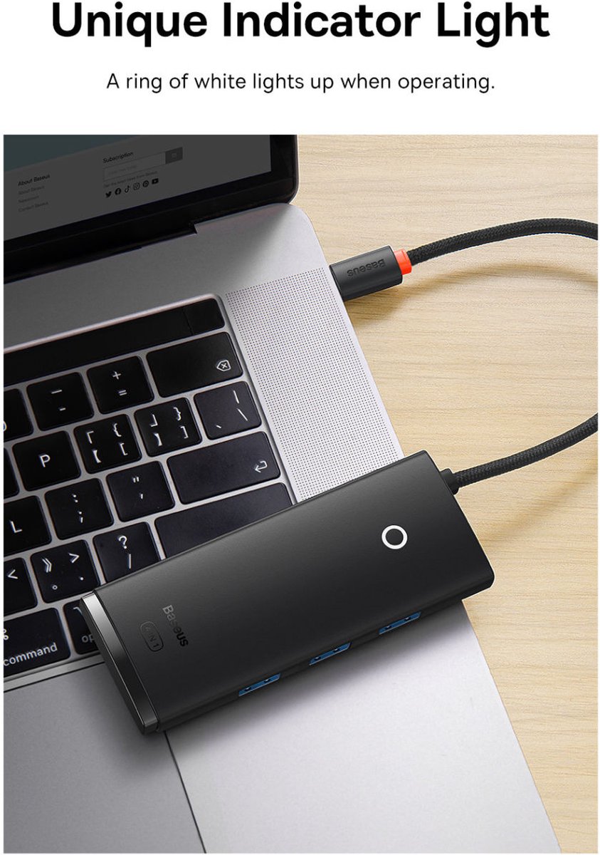Baseus lite series hub 4 poorts usb 8 orig - Baseus Lite Series Hub 4-Poorts Naar 4Xusb-A USB-A USB-hub (zwart)