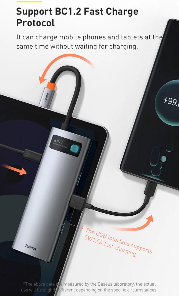 Baseus metal gleam 8in1 multifunction 10 orig - Baseus Metal Gleam 8In1 Multifunctionele USB-C Dockingstation (grijs)