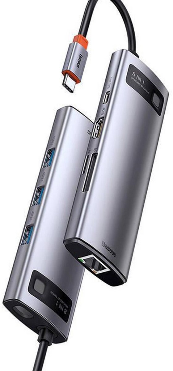 Baseus metal gleam 8in1 multifunction 2 orig - Baseus Metal Gleam 8In1 Multifunctionele USB-C Dockingstation (grijs)