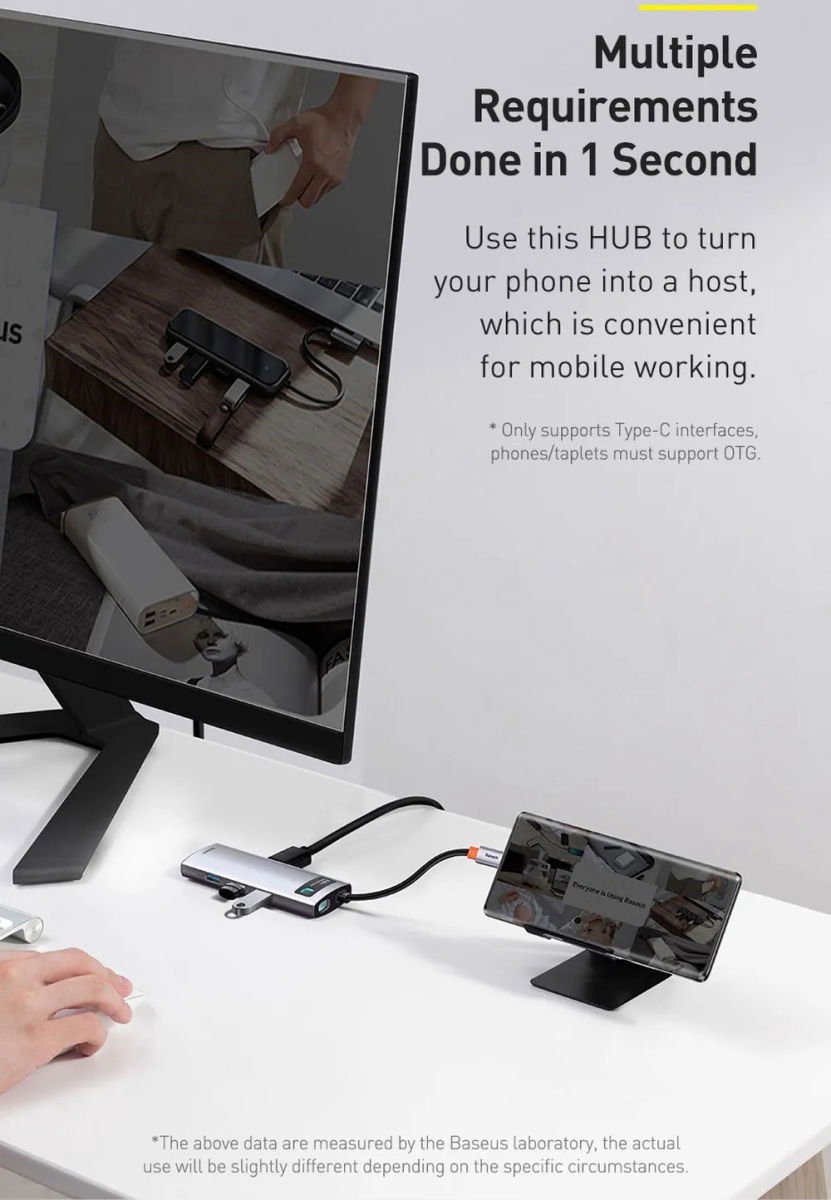 Baseus metal gleam 8in1 multifunction 3 orig - Baseus Metal Gleam 8In1 Multifunctionele USB-C Dockingstation (grijs)