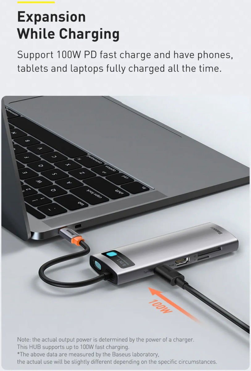 Baseus metal gleam 8in1 multifunction 5 orig - Baseus Metal Gleam 8In1 Multifunctionele USB-C Dockingstation (grijs)