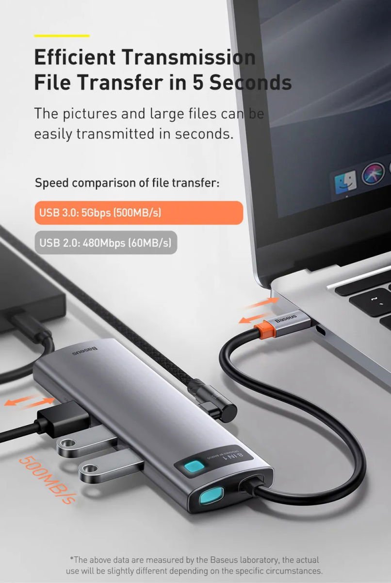 Baseus metal gleam 8in1 multifunction 9 orig - Baseus Metal Gleam 8In1 Multifunctionele USB-C Dockingstation (grijs)