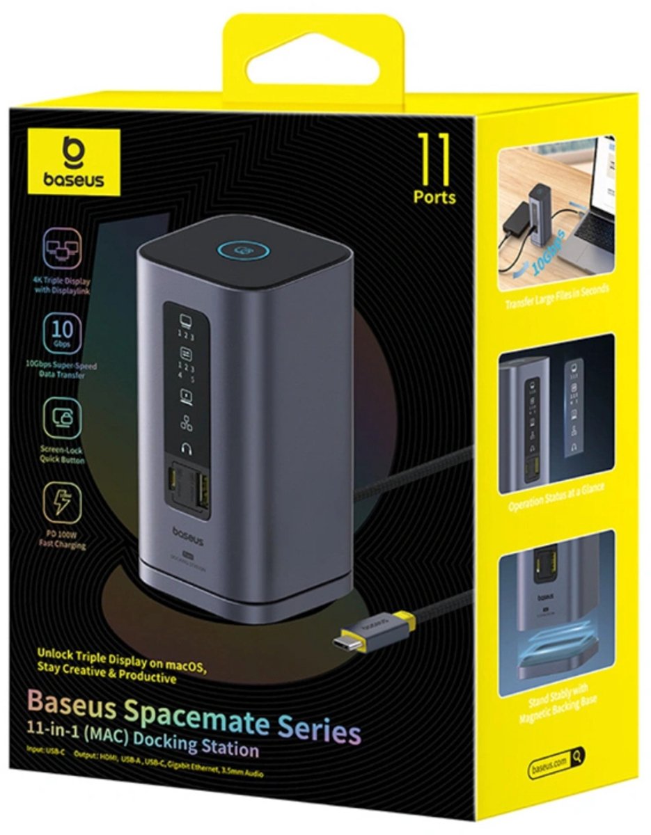Baseus spacemate serie laptop docking 9 orig - Baseus Spacemate Serie USB-C Dockingstation (grijs)