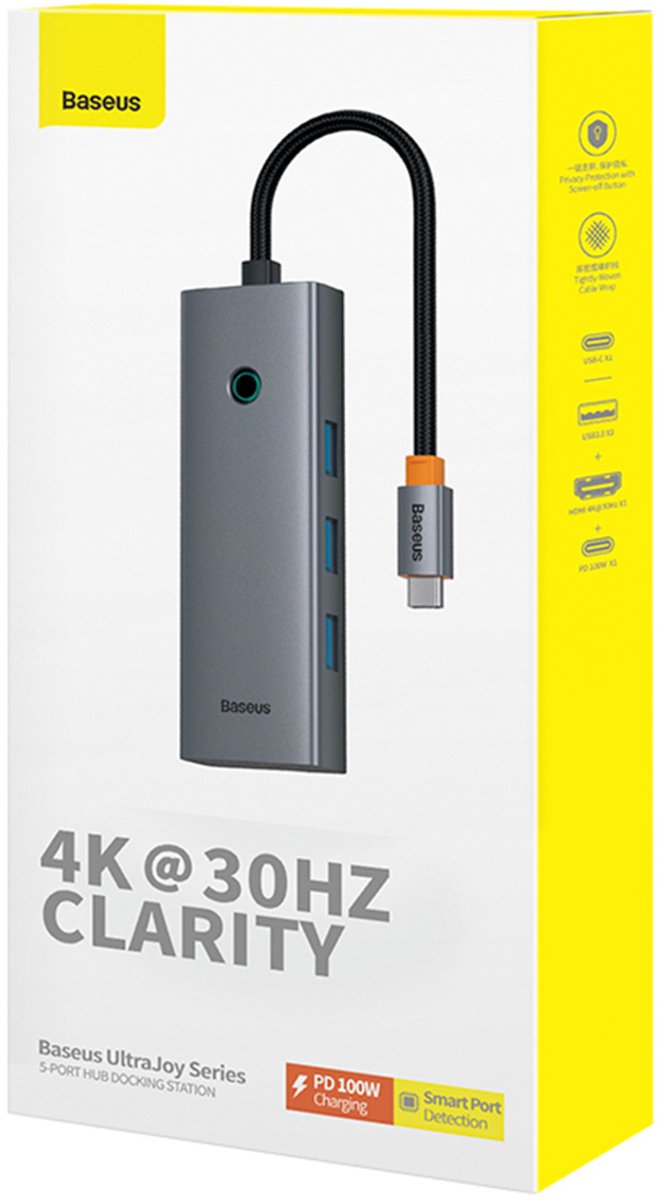 Baseus ultrajoy 5 in 1 usb grey 6883463 9 orig - Baseus Ultrajoy 5-Poorts Hub Voor USB-C Dockingstation (grijs)