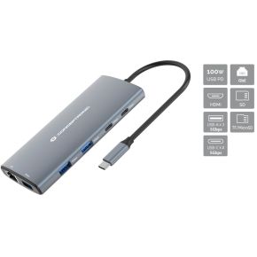 Conceptronic donn06g laptop dock poortrepli 2 orig - Conceptronic Donn06G Laptop Dock USB-C Dockingstation (grijs)