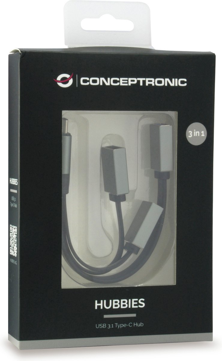 Conceptronic hubbies usb c hub 1x usb 3 orig - Conceptronic Hubbies Hub 1X USB 3.0 2X USB 2.0 USB-C USB-hub (grijs)