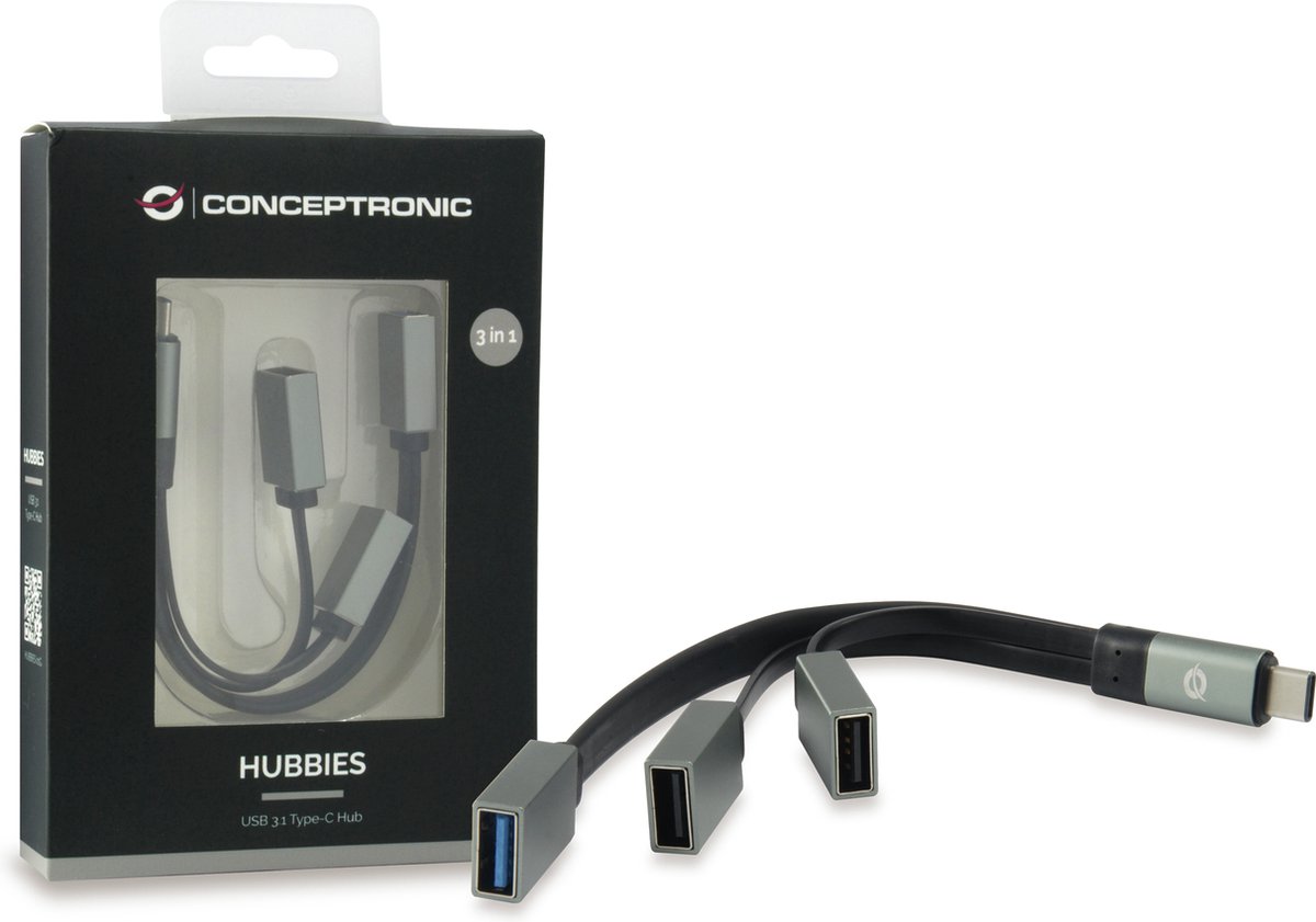 Conceptronic hubbies usb c hub 1x usb 4 orig - Conceptronic Hubbies Hub 1X USB 3.0 2X USB 2.0 USB-C USB-hub (grijs)